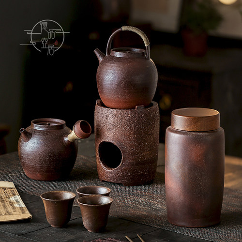 柴烧老岩泥家用户外烧水煮茶陶壶