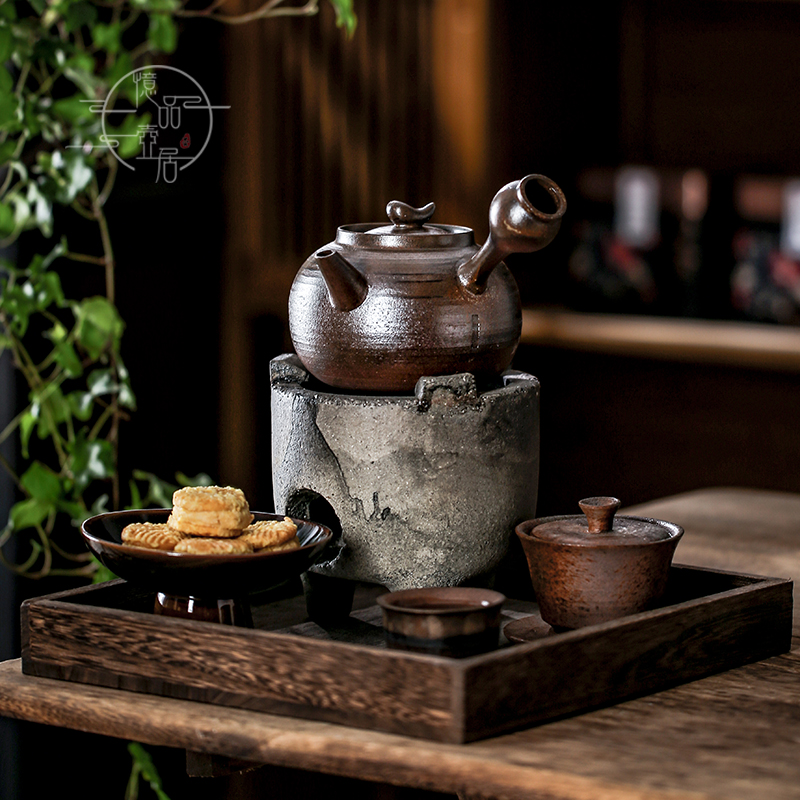 日式侧把家用室内煮茶壶粗陶