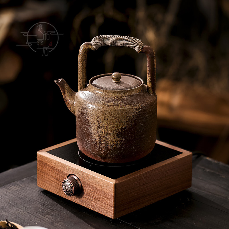 禅意茶器 | 古渡老岩泥柴烧纯手工粗陶壶家用炭炉煮茶烧水泡茶壶
