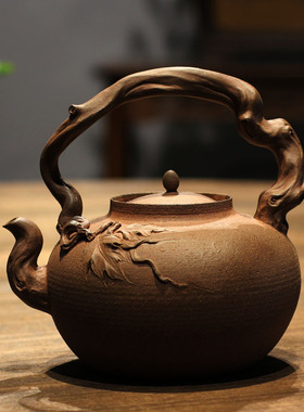 【知秋】全手工中式提梁家用电陶炉煮茶户外炭炉烧水养生泡茶陶壶