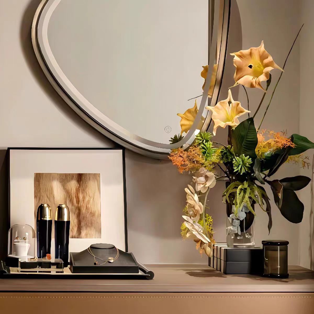 现代简约梳妆台摆件高级感轻奢风样板间高颜值摆画软装搭配设计师