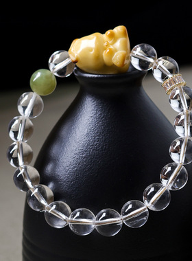 天然白水晶搭配象牙果玉桂狗手链 原创文玩新中式手串 一件代发