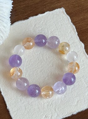 【普罗旺斯】14mm多宝水晶手串大珠子黄胶花紫水晶设计款水晶手链