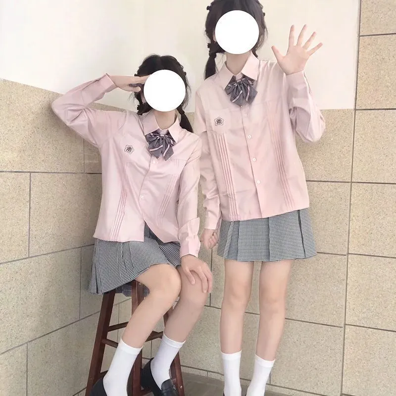 日系jk制服长袖岚中衬衫学院风女校供感风琴褶基础款衬衣上衣