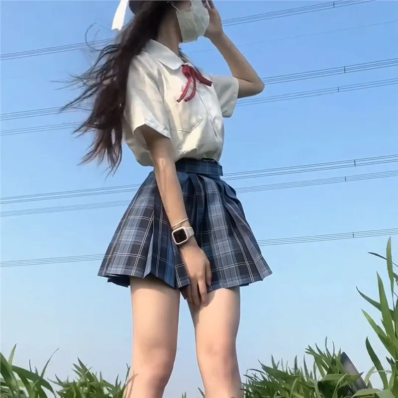 鞠婧祎同款夏季jk白衬衫短袖女上衣套装学院风内搭打底衬衣