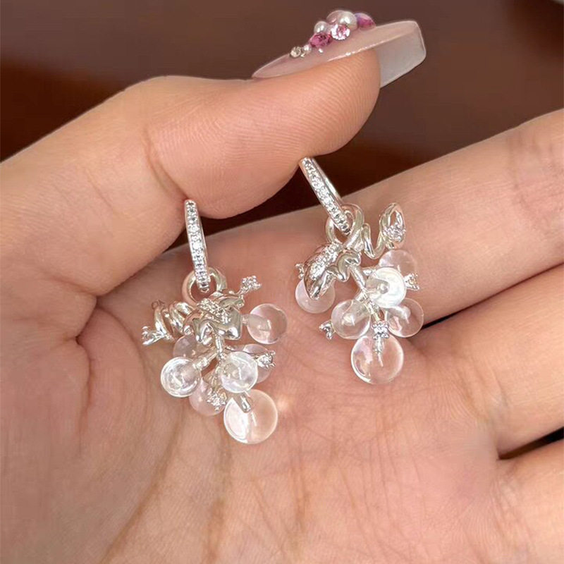 韩系ins风锆石树脂冰透葡萄耳环精致小众设计感耳扣时尚甜美耳饰