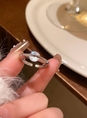 轻奢小众灵动环绕星球锆石戒指女简约素圈食指戒网红开口指环批发
