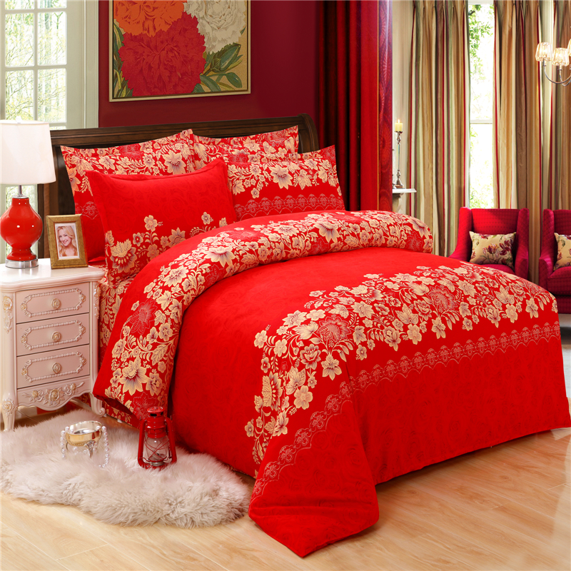 加厚结婚庆大红色单双人磨毛被套