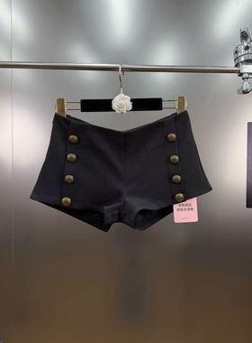 柚子mm2026年春季美式复古金属扣黑色低腰短裤修身显瘦辣妹休闲裤