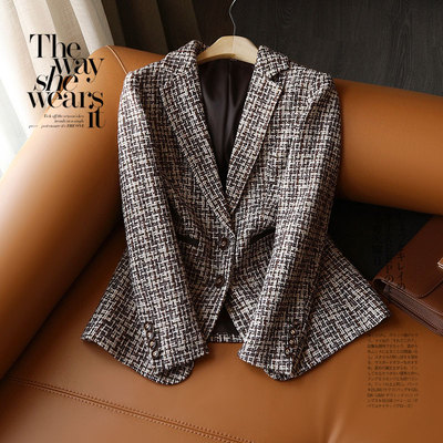 小香风粗花呢夹花修身西服外套