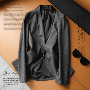 西装 领口光泽感缎料拼接人字纹修身 外套女秋 精英气质 高级感爆棚