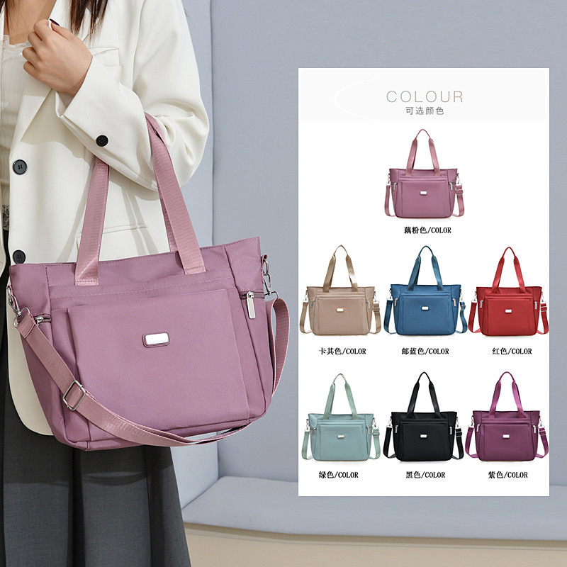 百搭单肩手提大包包女新款韩版尼龙布大容量斜挎简约托特购物袋包