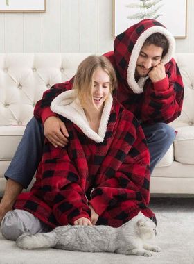 H oodie blanket hoodie澳洲跨境懒人TV套头睡袍卫衣法兰绒防寒服