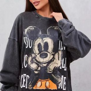 oversize hoodie women fashion tops跨境宽松加绒圆领卫衣上衣女