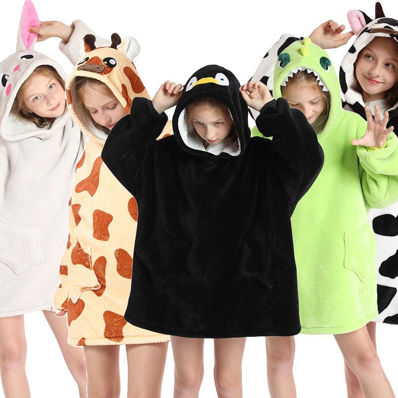H oodie blanket hoodie kids亚马逊连帽舒棉绒懒人毯儿童御寒服