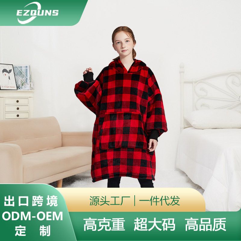 H oodie blanket hoodie couple澳洲跨境懒人毯双面绒大码御寒服