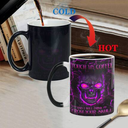 TOUCH MY COFFEE 咖啡骷髅头变色马克杯创意有趣热感温渐变水杯子