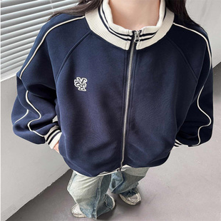 时尚 宽松运动休闲棒球服 复古立领卫衣潮牌撞色拼接外套秋冬季 新款