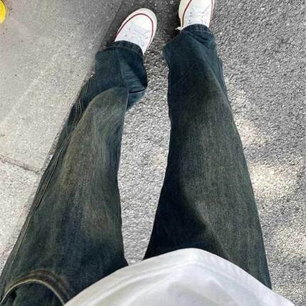 新款时尚复古休闲风牛仔裤男潮牌炸街男生直筒长裤痞帅秋冬款裤子