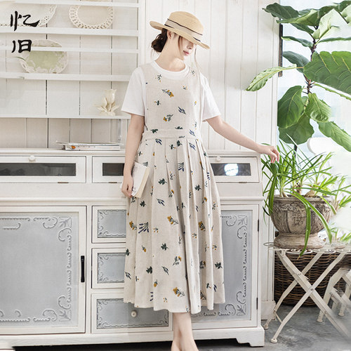亚麻刺绣无袖连衣裙女夏季背心裙
