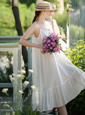 忆旧【随风】纯棉吊带裙女夏薄款2026新款白色吊带连衣裙打底裙子