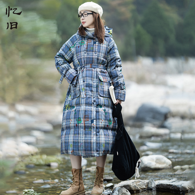 涂鸦印花中长款羽绒服忆旧复古