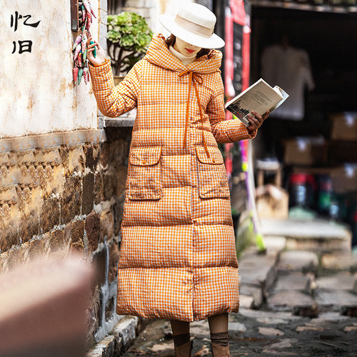 亚麻羽绒服女冬季中长款加厚棉服