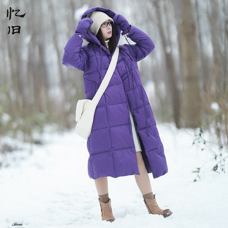 现货【罗兰秘境】连帽中长款轻薄羽绒服女冬季系带白鸭绒保暖外套
