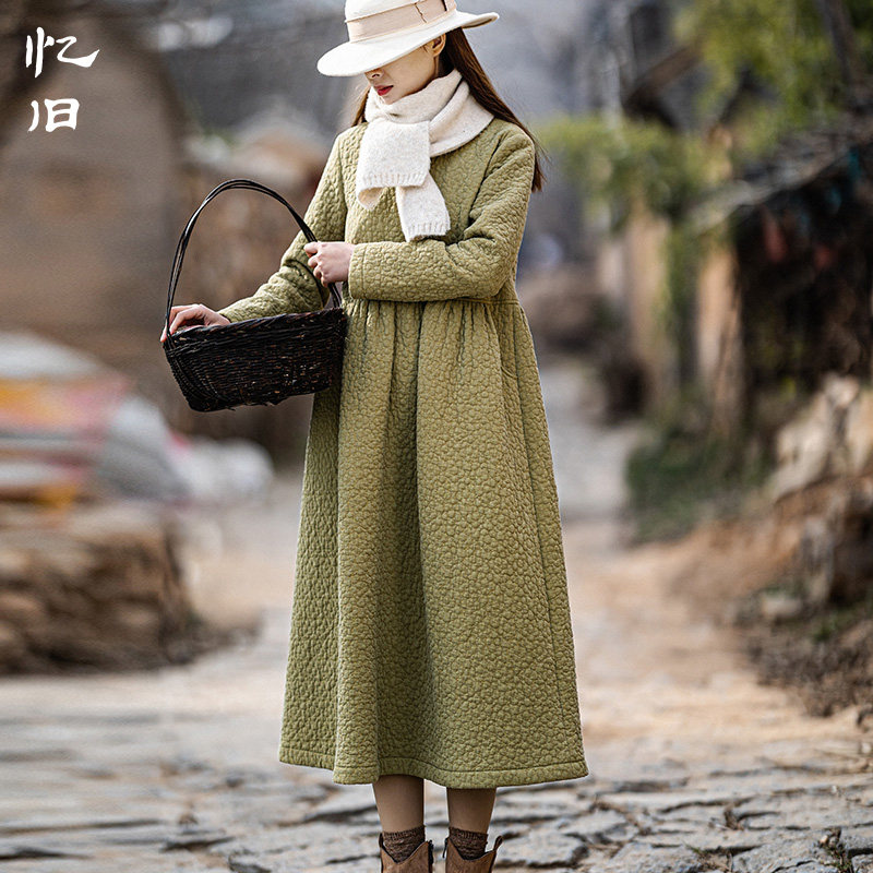 复古中式连衣裙女冬季纯棉长裙