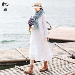 忆旧白色连衣裙女长袖早秋裙子2025年新款纯棉内搭长裙百搭打底裙
