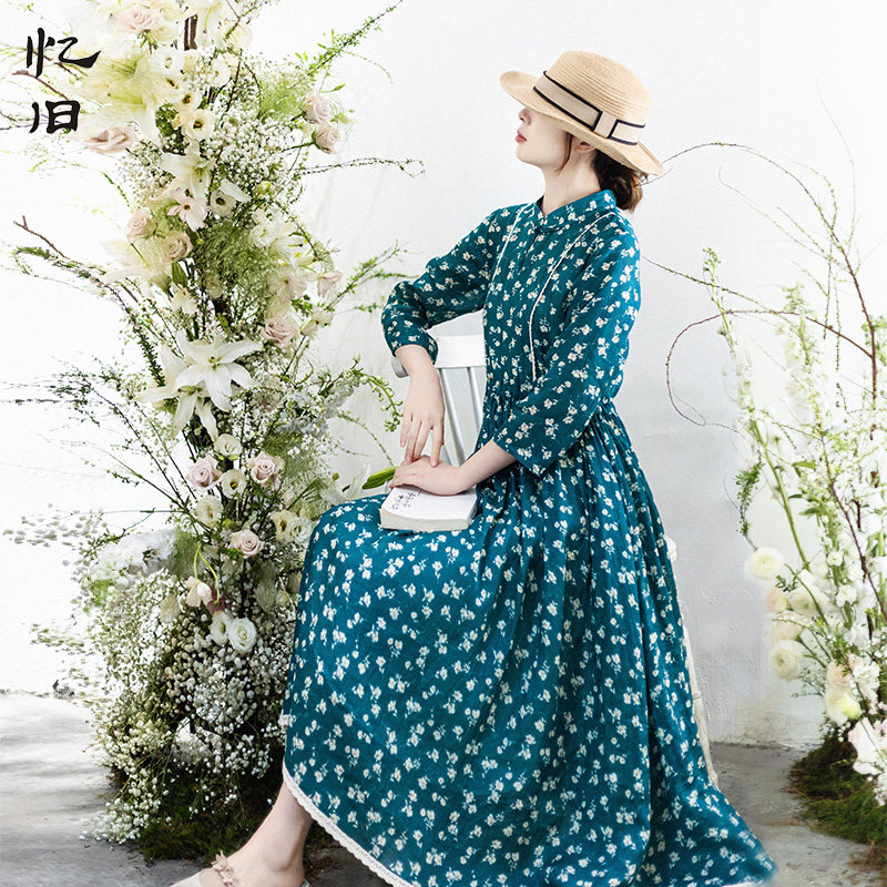 5折【春游限定】苎麻印花连衣裙女春季新款收腰中式立领盘扣长裙,女装/女士精品,连衣裙,淘宝优惠券,粉丝福利购,淘宝优惠卷