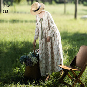 文艺减龄针织印花连衣裙女秋季 现货 浪漫无名 系带拼接宽松长裙