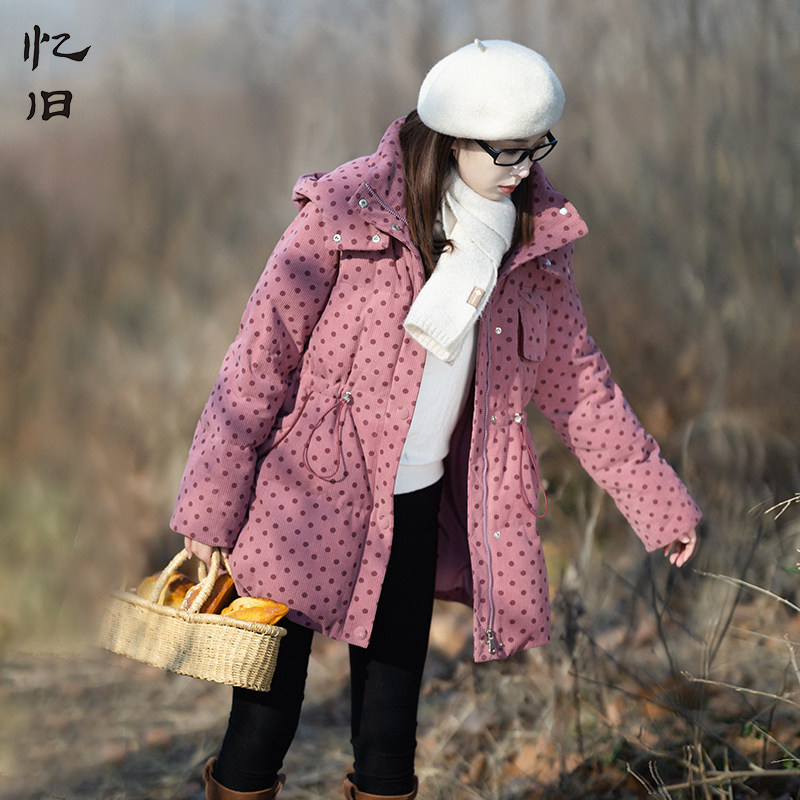复古灯芯绒波点羽绒服女冬季外套