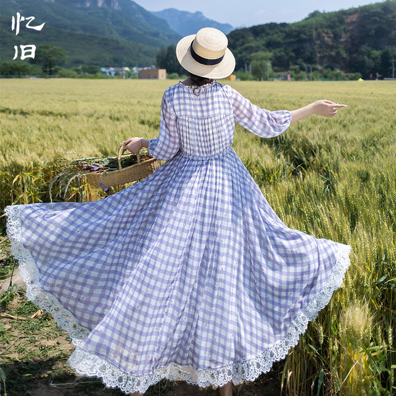 文艺方格子连衣裙女夏季碎花裙