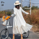 拼接荷叶边长裙 复古白色圆领针织连衣裙女春秋2025新款 松弛感