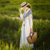 九分袖 现货 木耳边长裙 衬衫 领白色连衣裙女新款 一抹春天 春秋季