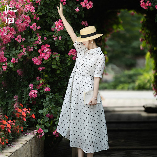 复古波点衬衫连衣裙女2026夏季裙