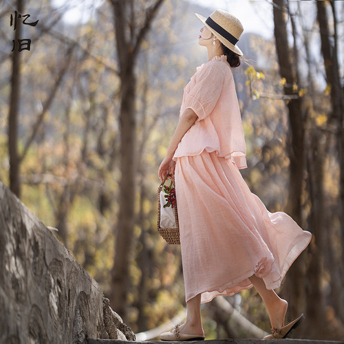 春季苎麻宽松开衫上衣半裙套装