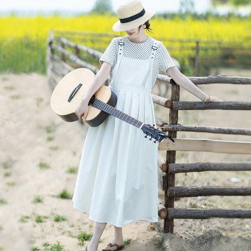 文艺波点T恤背带裙女夏季两件装