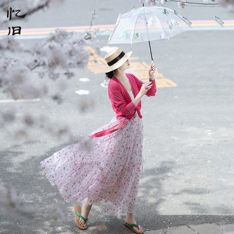 【樱花雨】印花半身裙女春夏季文艺浪漫荷叶边裙肌理感雪纺薄裙子,女装/女士精品,半身裙,淘宝优惠券,粉丝福利购,淘宝优惠卷