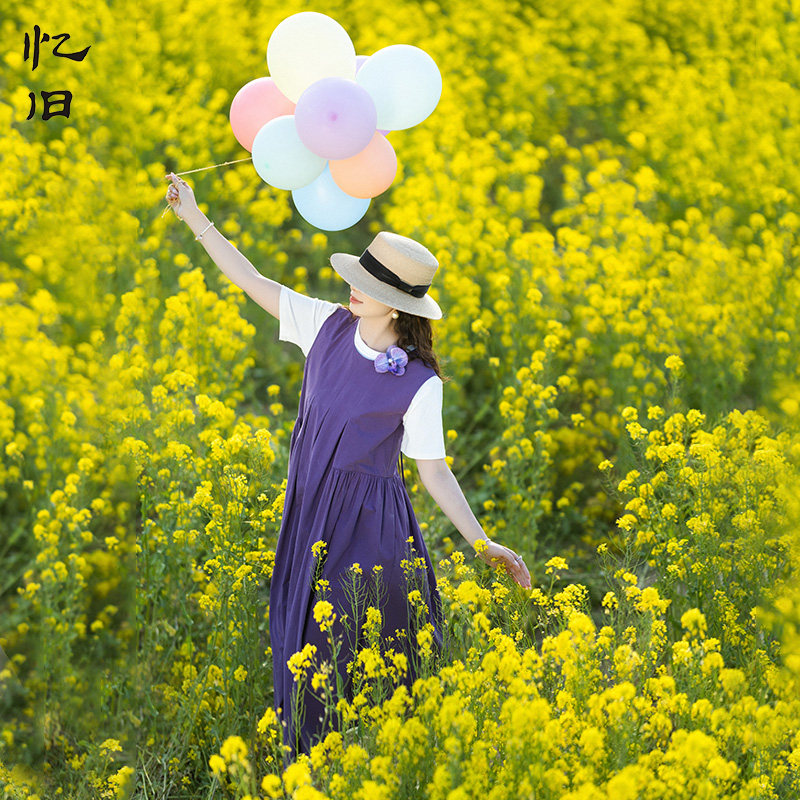 紫色无袖连衣裙女夏季旅游度假裙