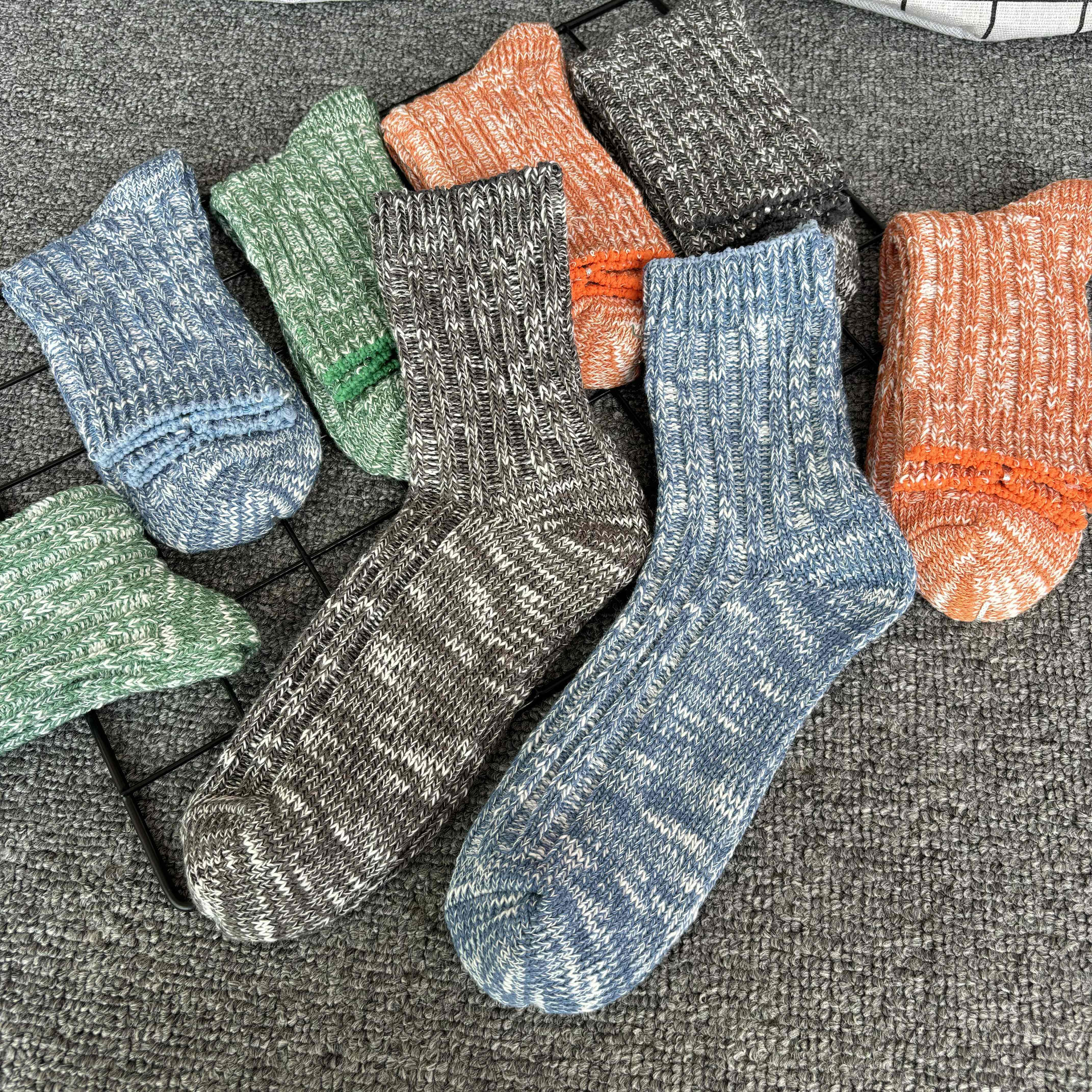4双装包邮 枫逸棉品 粗针粗线复古竹节纱纯棉男士中筒堆堆袜子