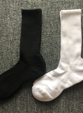 6双优家男女士长袜纯棉袜子纯黑白色毛巾底中高筒袜运动篮球袜