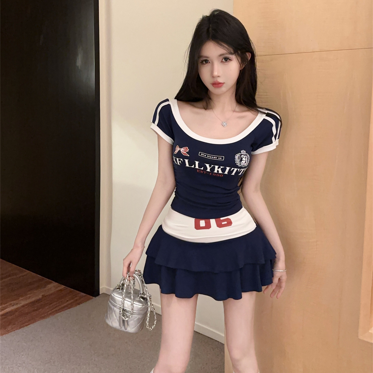 夏季学院风辣妹运动套装短袖短裙