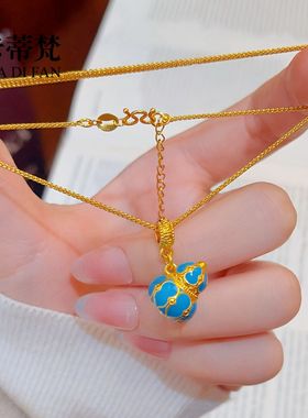 古法传承沙金珐琅彩葫芦吊坠实心花朵福禄锁骨链气质女送礼物