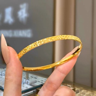 金包银手镯古法传承仿真黄金碎冰冰镯子足金带钢印可回收结婚礼物