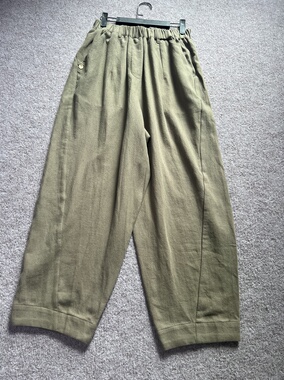 欧单ZH 26春夏新款 女生度假舒适棉麻 松紧腰宽松茧型 长裤休闲裤