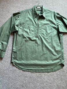 荷兰潮牌P 男生春款 纯棉军绿色套头长袖 休闲直筒 衬衫