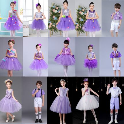 六一儿童合唱演出服紫色女童蓬蓬纱公主裙幼儿园舞蹈小学生表演服