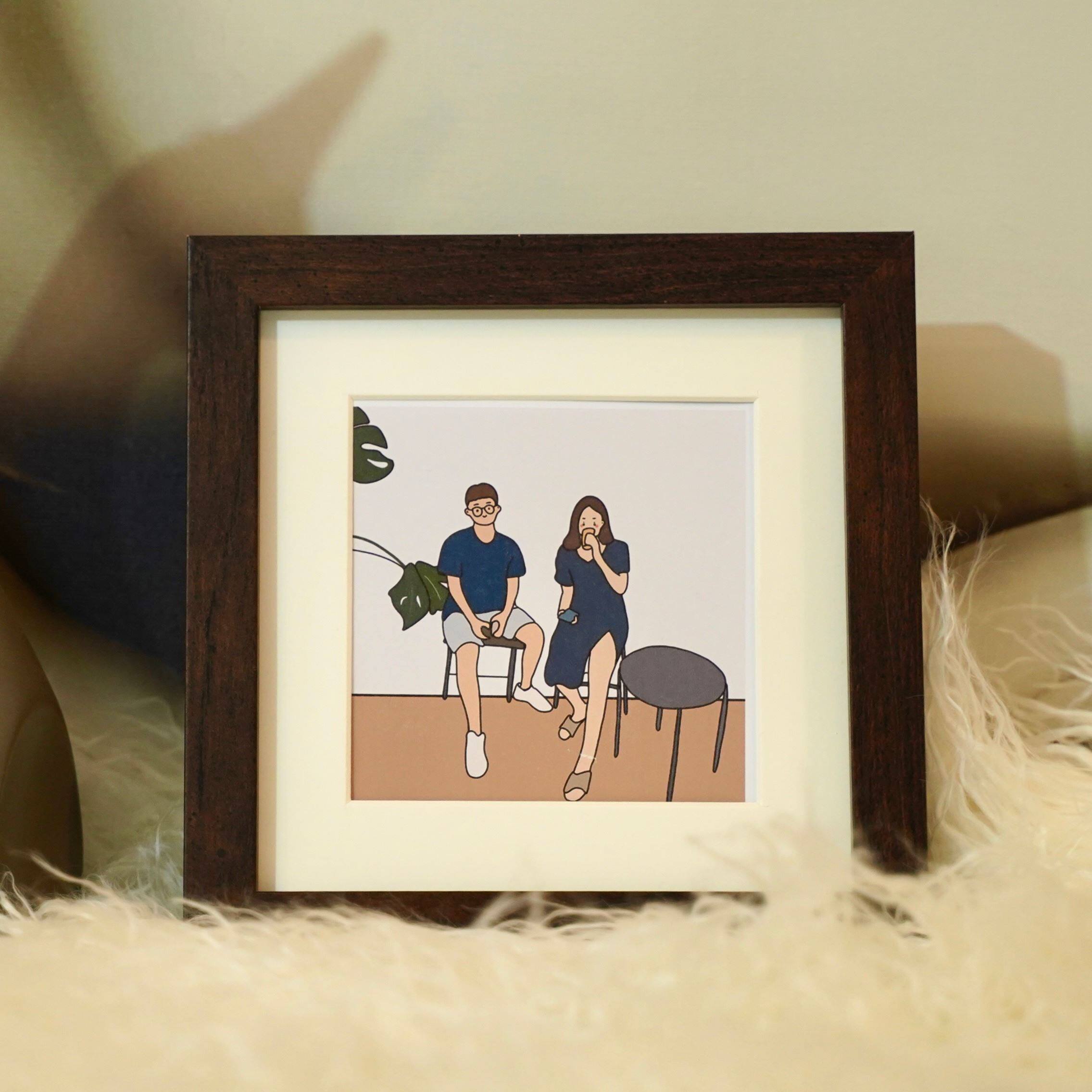 手绘定制木质相框方形摆台画框照片转手绘创意情侣礼物生日全家福